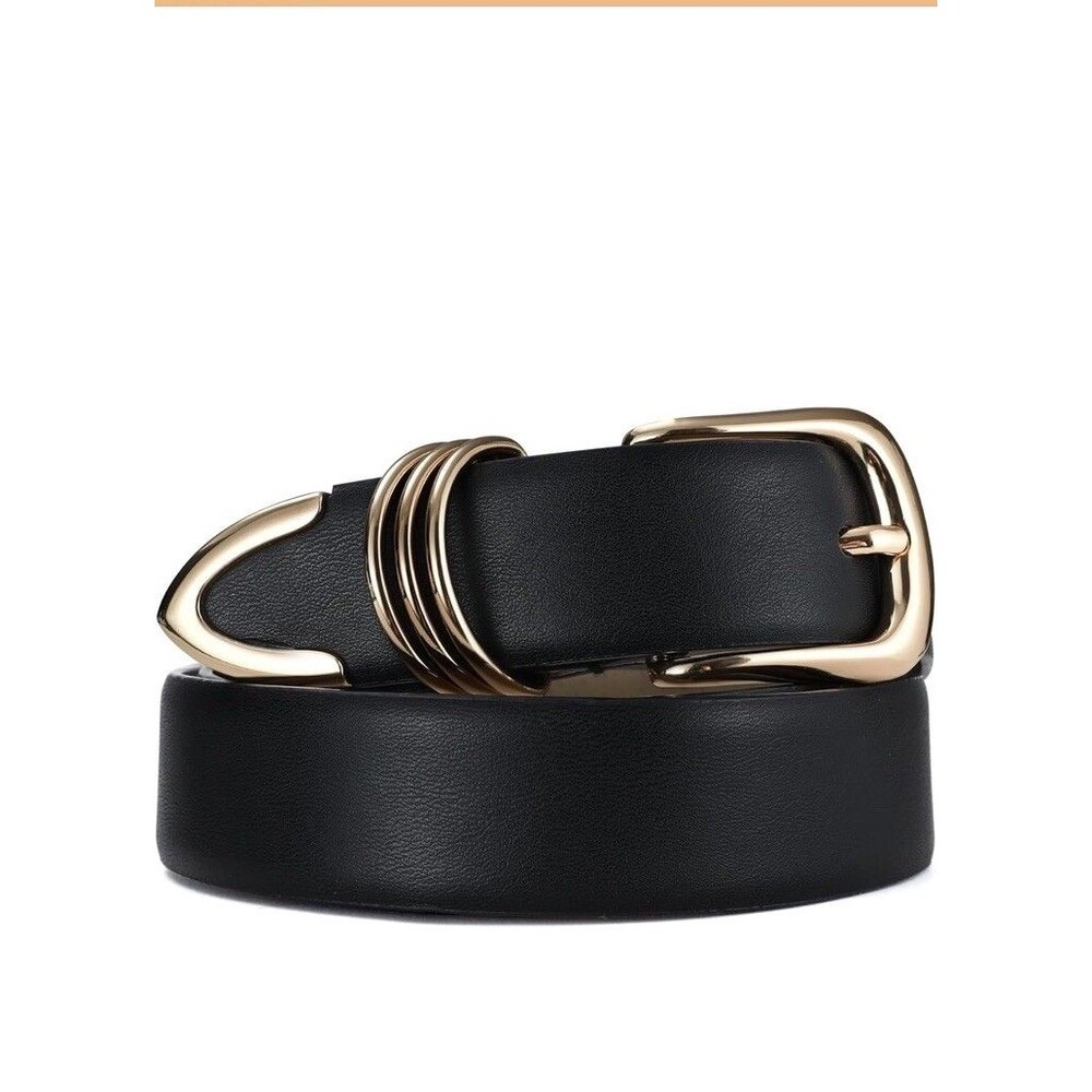 Women's Faux Leather Belts with Gold Buckle Fashion Leather Waist Belt Elegant